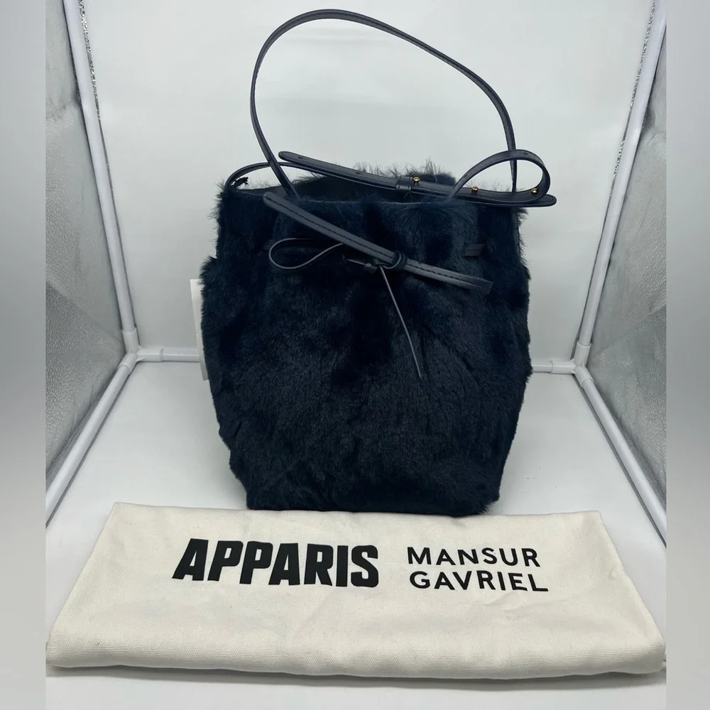 NWT MANSUR GAVRIEL X APPARIS Mini Bucket Blackberry Faux Fur Vegan Crossbody Bag - Picture 5 of 13